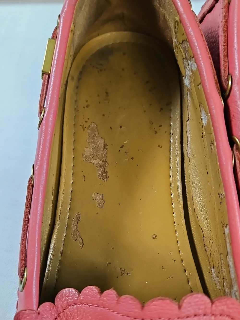 Coach Salmon Pebbled Leather Tassel Loafers, Gold Accents Size ?9